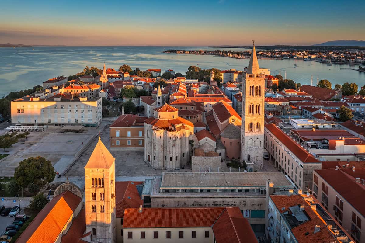 Aerial view of Zadar Old Town at sunset