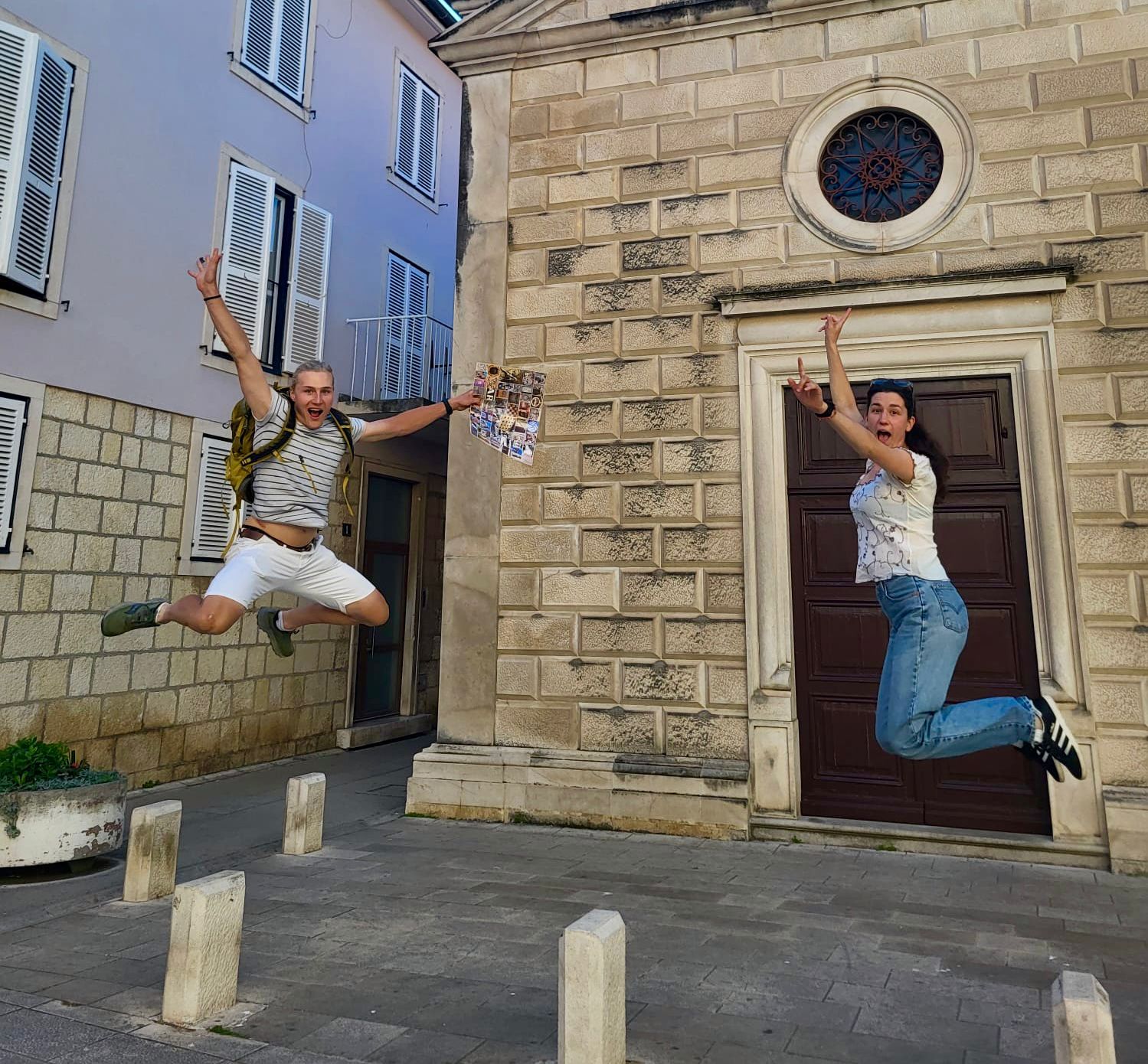 Players jumping with the city game map in Zadar Old Town